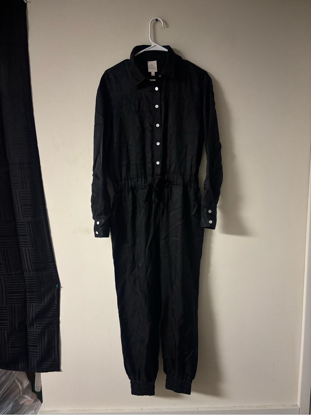 Cinq à Sept Black Utility Jogger Jumpsuit Small Drawstring Waist Pockets